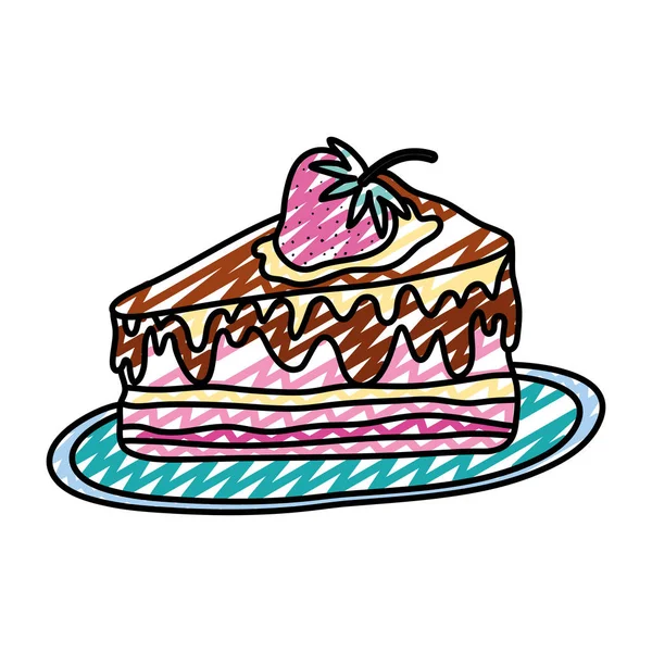 Garabato Delicioso Pastel Con Fruta Fresa Ilustración Vector Plato — Vector de stock