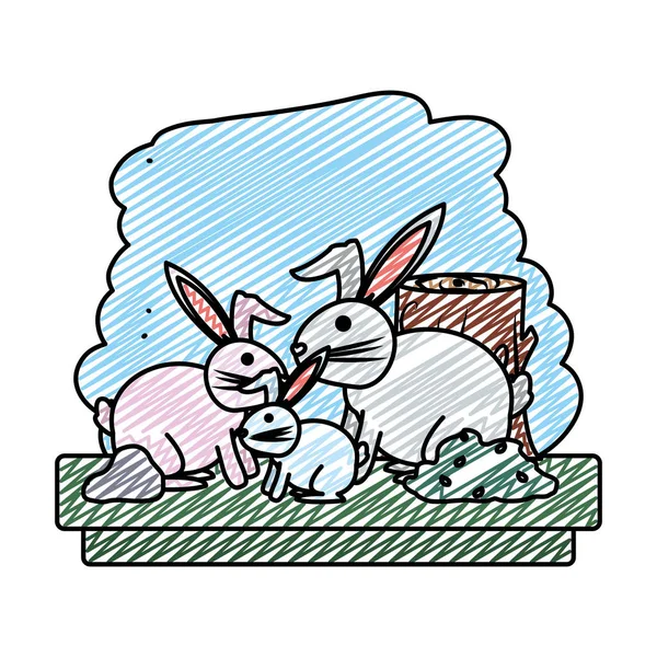 Doodle Famiglia Coniglio Riserva Animale Selvatico Vettoriale Illustrazione — Vettoriale Stock