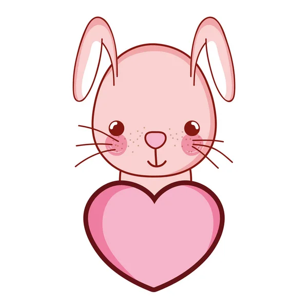 Rabbit Cute Wild Animal Heart Vector Illustration — Stock Vector