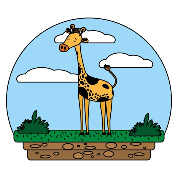 Color Nice Giraffe Wild Animal Landscape Vector Illustration — Stock Vector