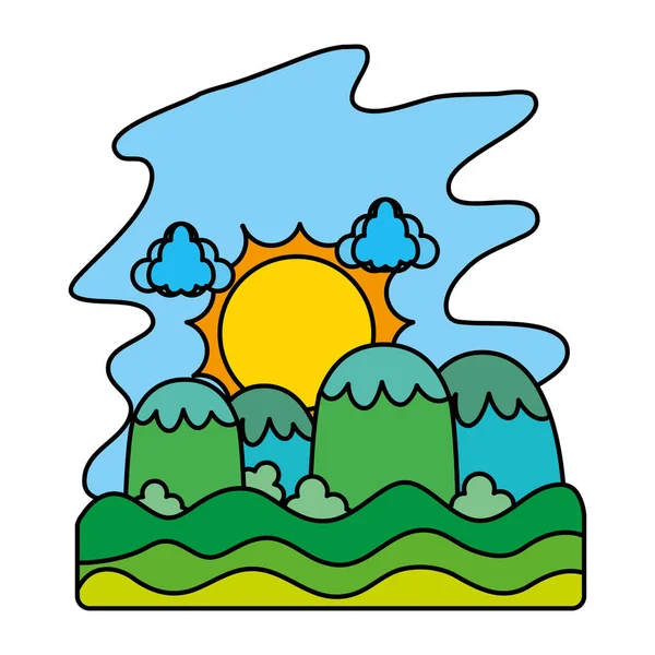 Color Nature Sun Ecology Mountains Landscape Vector Illustration — Stock Vector