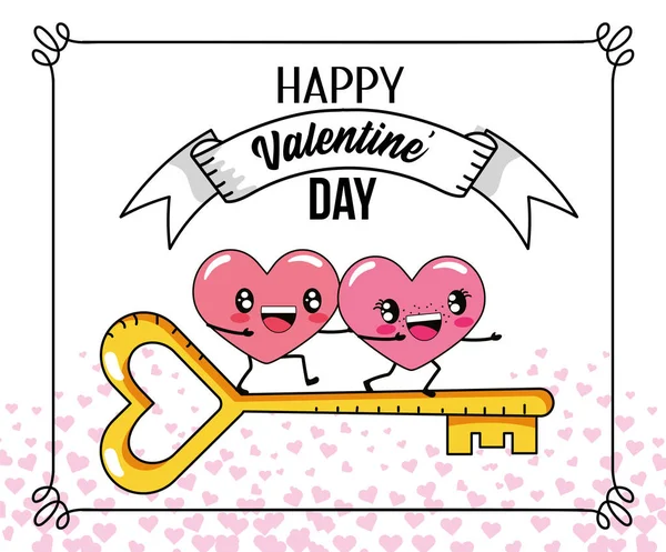 Corazones Pareja Con Clave Para Celebración Del Día San Valentín — Vector de stock
