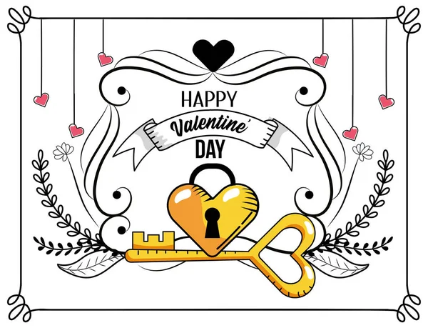 Замок Сердца Ключом Векторной Иллюстрации Дня Святого Валентина — стоковый вектор