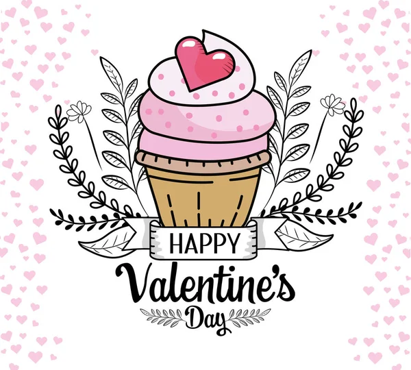 Herz Mit Muffin Und Zweigen Blätter Zum Valentinstag Vektor Illustration — Stockvektor