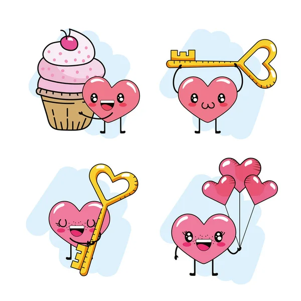 Corazón Conjunto Con Muffin Clave Con Globos Para San Valentín — Vector de stock