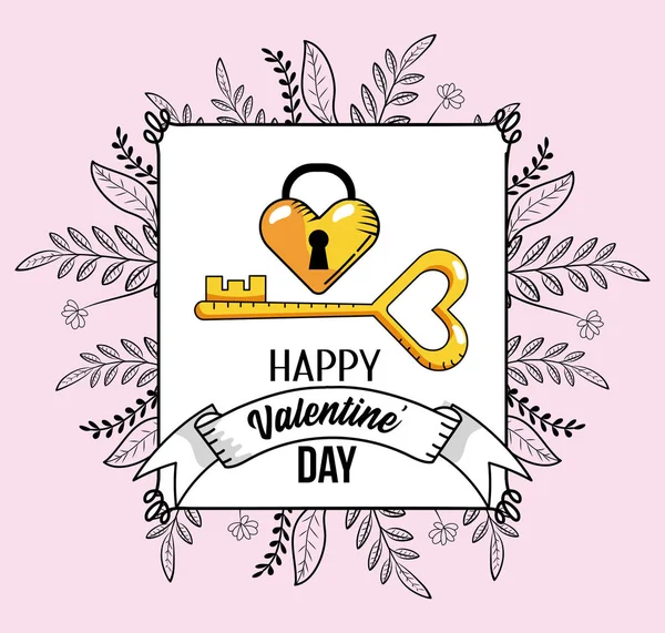 Emblem Heart Padlock Key Valentines Day Vector Illustration — Stock Vector