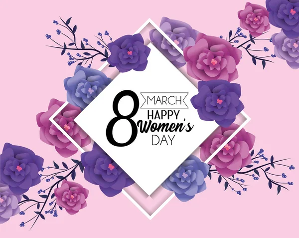 diamond emblem with roses to womens day vector illustration