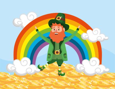 St patrick adam altın sikke ve gökkuşağı vektör çizim ile