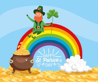 St patrick adam altın kazan ve gökkuşağı vektör çizim içinde ile