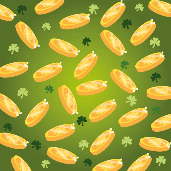 Gold Coins Clovers Background Patrick Event Vector Illustration — Stock Vector