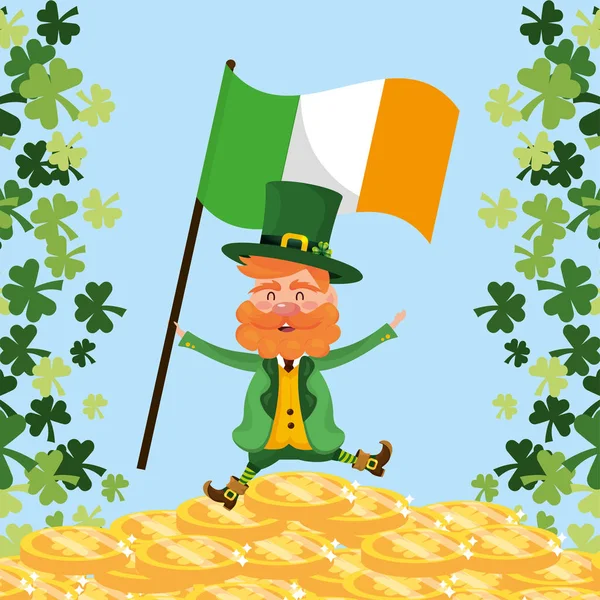 Patrick Άνθρωπος Σημαία Ιρλανδίας Και Τριφύλλια Διανυσματικά Εικονογράφηση — Διανυσματικό Αρχείο
