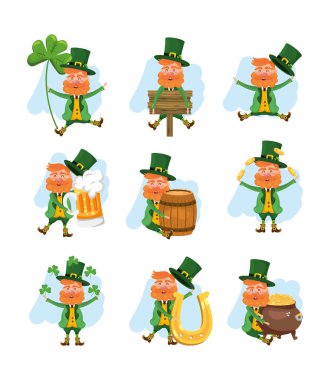 set st Patrick adam bira ve yonca vektör çizim ile