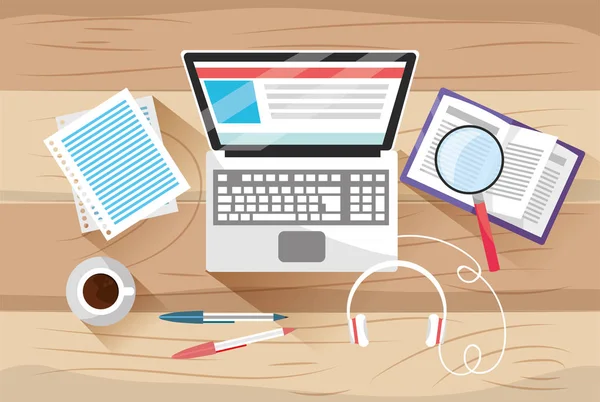 e-öğrenme eğitim dizüstü bilgisayar teknolojisi ve belgeleri vektör çizim ile