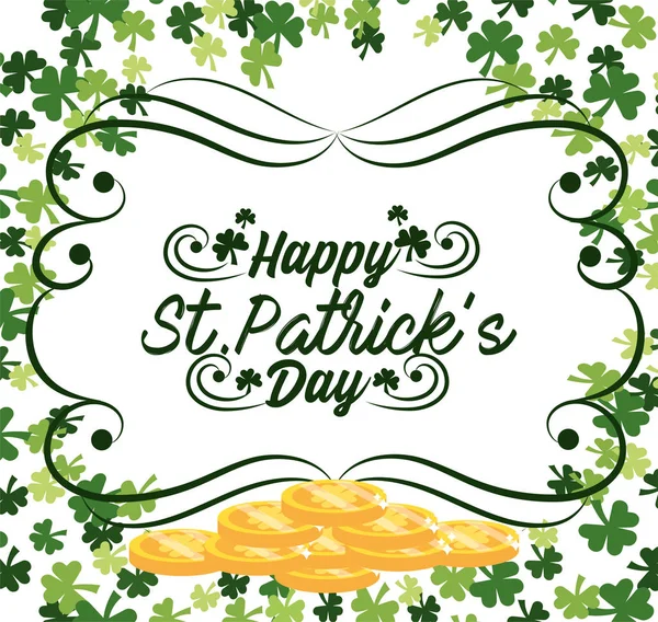 st patrick emblem with clovers and gold coins vector illustration