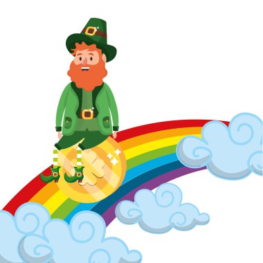 st patricks günü cinler gökkuşağı ve altın sikke karikatür vektör çizim grafik tasarım