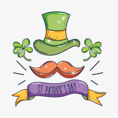 St patrick şapka yonca ve şerit vektör çizim bıyıklı