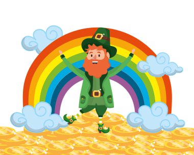 st patricks günü cinler gökkuşağı ve altın sikke karikatür vektör çizim grafik tasarım