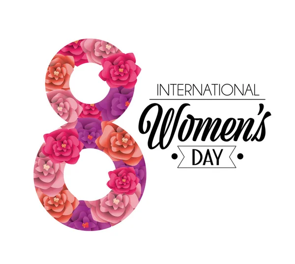 Nyolc Női Day Event Celebration Rózsákkal Vektoros Illusztráció — Stock Vector
