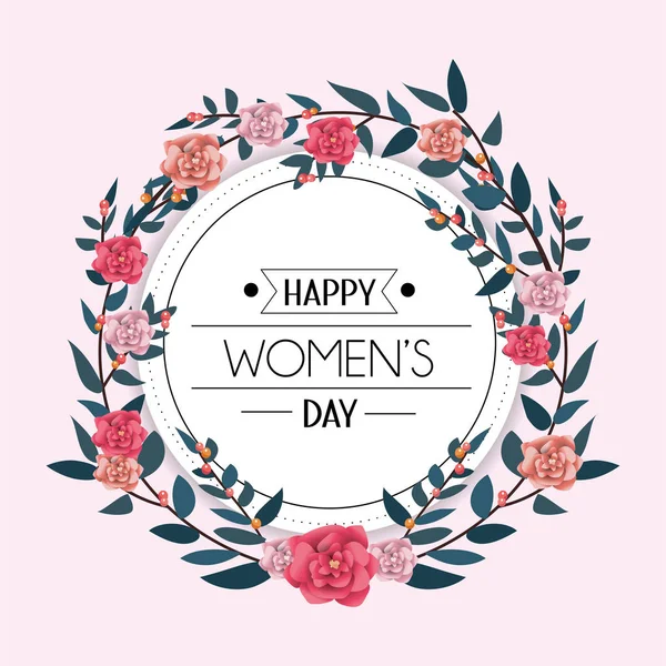 Etiqueta Engomada Círculo Con Rosas Celebración Del Día Mujer Vector — Vector de stock