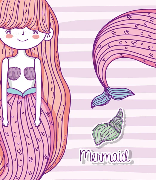 Pretty Mermaid Woman Hairstyle Shells Vector Illustration — Stock Vector