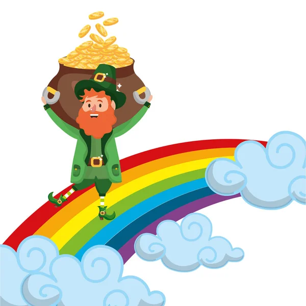 Patricks Day Leprechauns Rainbow Golden Coins Pot Cartoon Vector Illustration — Stock Vector