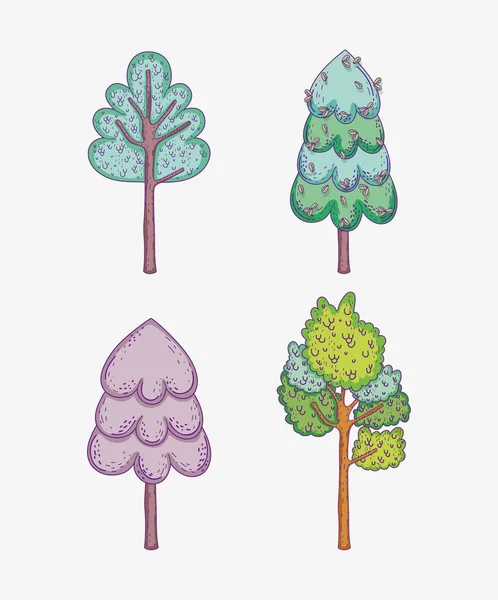 Definir Árvores Natureza Com Folhas Ramos Ilustração Vetorial — Vetor de Stock
