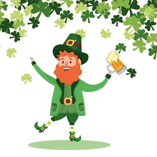 Patricks Ημέρα Leprechauns Ποτήρι Μπύρας Και Τριφύλλια Βρέχει Καρτούν Εικονογράφηση — Διανυσματικό Αρχείο