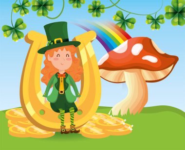 St patrick kadın at nalı ve yonca vektör çizim ile