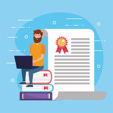 adam kitap bilgi ve dizüstü bilgisayar teknoloji vektör çizim ile