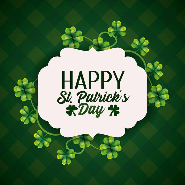 label with clovers to traditional st patrick vector illustration