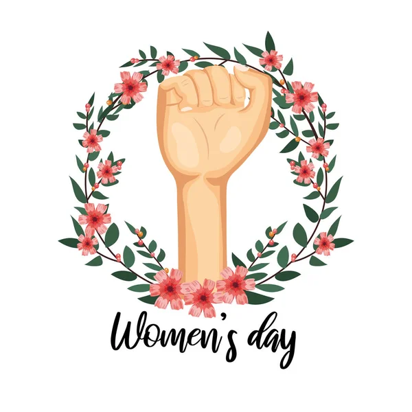 Poder Mão Com Flores Para Mulheres Dia Celebração Vetor Ilustração — Vetor de Stock