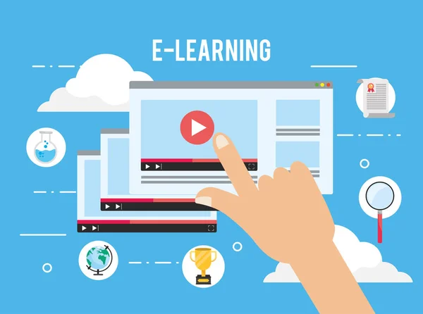 Elearning Sito Web Video Con Certificato Studio Vettoriale Illustrazione — Vettoriale Stock