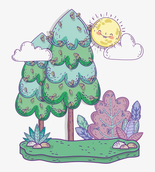 Árboles Naturaleza Con Hojas Plantas Ilustración Del Vector Solar — Vector de stock