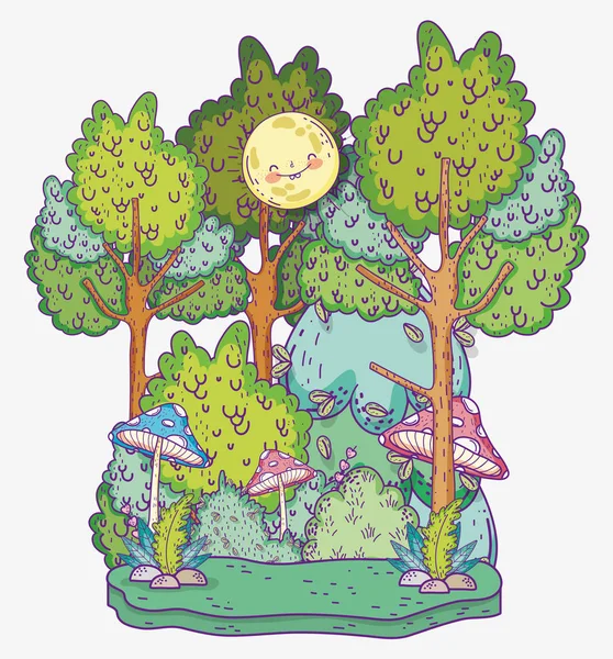 Sol Com Árvores Naturais Arbustos Plantas Ilustração Vetorial —  Vetores de Stock