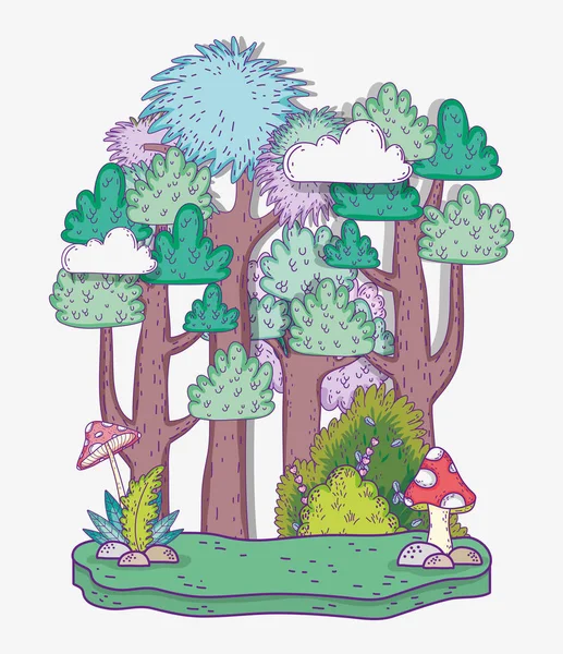 Природні Дерева Кущами Рослини Гриб Векторні Ілюстрації — стоковий вектор