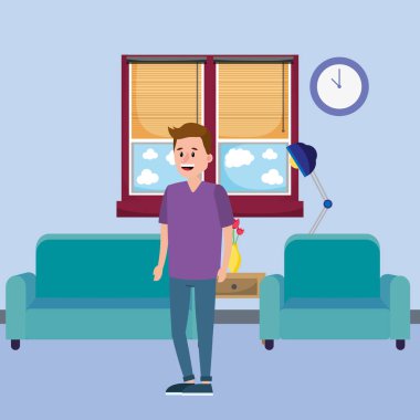 Genç adam oda karikatür vektör çizim grafik tasarım içinde