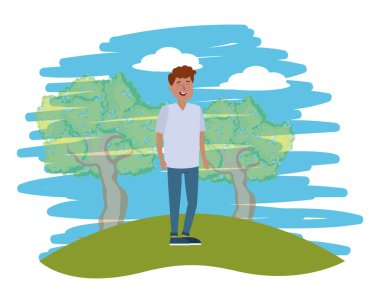 Doğa park çizgi film vektör çizim grafik tasarım, Genç adam