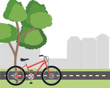 Doğa ve şehir yatay çizgi film vektör çizim grafik tasarım arasında ulaşım kavramı dağ bisikleti Street