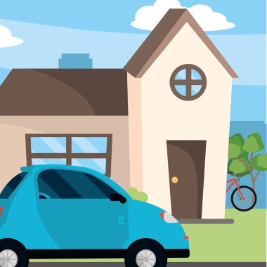 ulaşım konsept otomobil açık evi çizgi film vektör çizim grafik tasarım