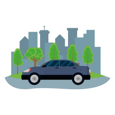 ulaşım konsept otomobil ön cephe manzara karikatür vektör çizim grafik tasarım