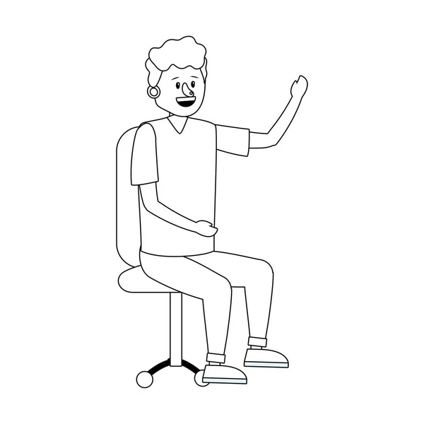 Jovem Sentado Homem Sobre Escritório Cadeira Desenho Animado Vetor Ilustração — Vetor de Stock