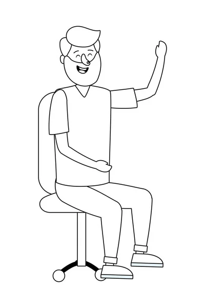 Joven Sentado Hombre Sobre Silla Oficina Vector Dibujos Animados Ilustración — Archivo Imágenes Vectoriales
