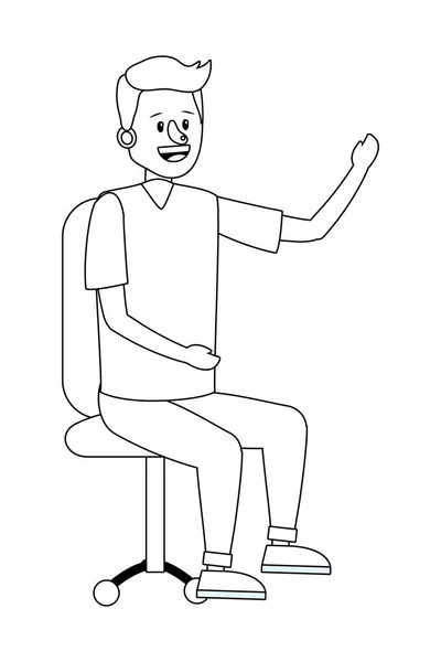 Joven Sentado Hombre Sobre Silla Oficina Vector Dibujos Animados Ilustración — Archivo Imágenes Vectoriales