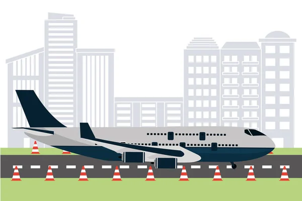 Concepto Transporte Avión Pista Del Aeropuerto Dibujo Animado Vector Ilustración — Vector de stock