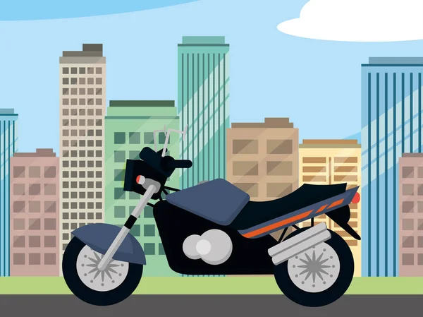 Pojęcie Transportu Motocykla Przodu Miasto Krajobraz Kreskówka Wektor Ilustracja Projekt — Wektor stockowy