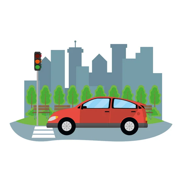 Transportation Concept Car Front City Landscape Cartoon Vector Illustration Graphic — Stock Vector