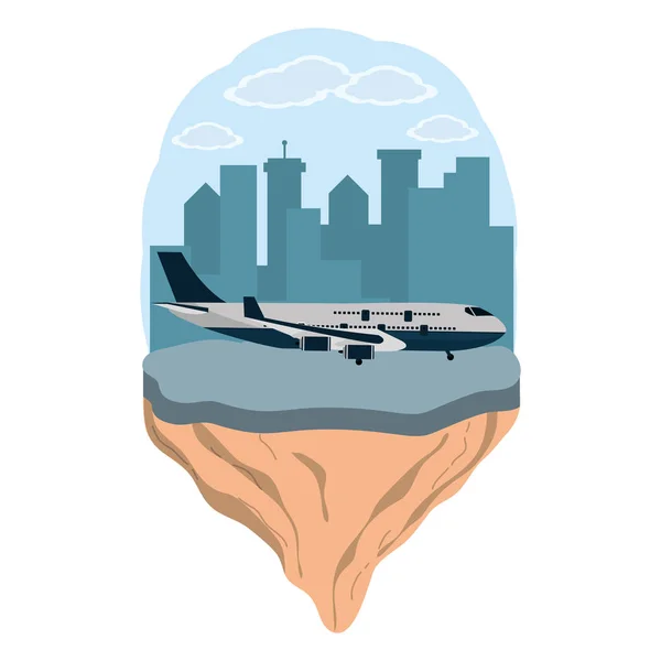 Transportation Concept Airplane Front City Landscape Cartoon Vector Illustration Graphic — Stock Vector