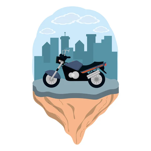 Concepto Transporte Motocicleta Frente Ciudad Paisaje Dibujos Animados Vector Ilustración — Archivo Imágenes Vectoriales