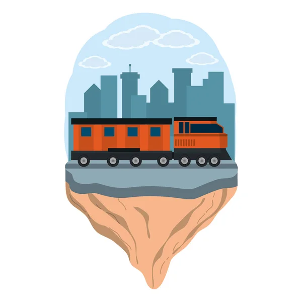 Transporte Conceito Trem Cidade Frente Paisagem Desenho Animado Vetor Ilustração — Vetor de Stock