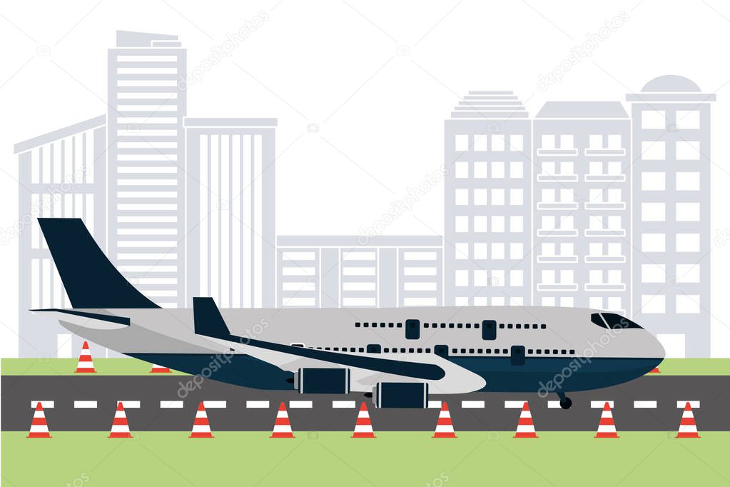 transportation concept airplane at airport runway cartoon vector illustration graphic design